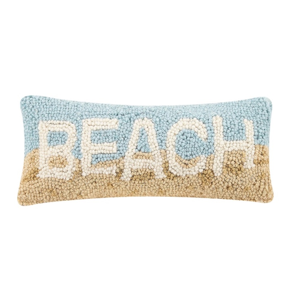 $10 Sale - Wool and Cotton ‘BEACH’ Accent Pillow Small 12x5”